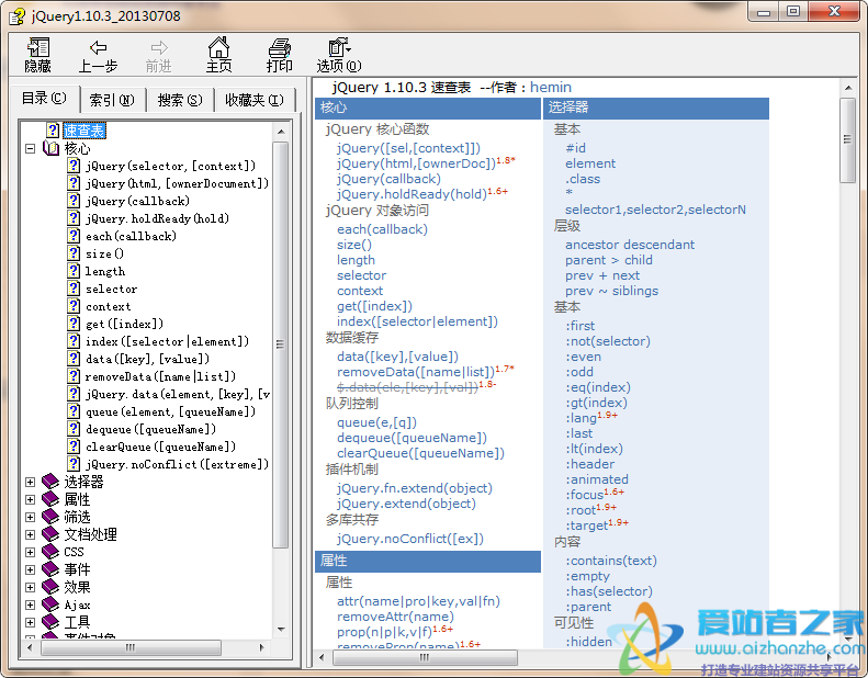jQuery 1.10.3 中文帮助手册 chm正式版