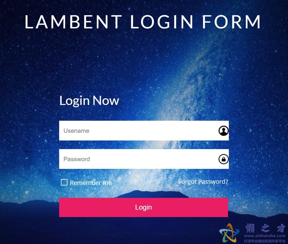 Lambent蓝黑色星空登录表单web网站模板