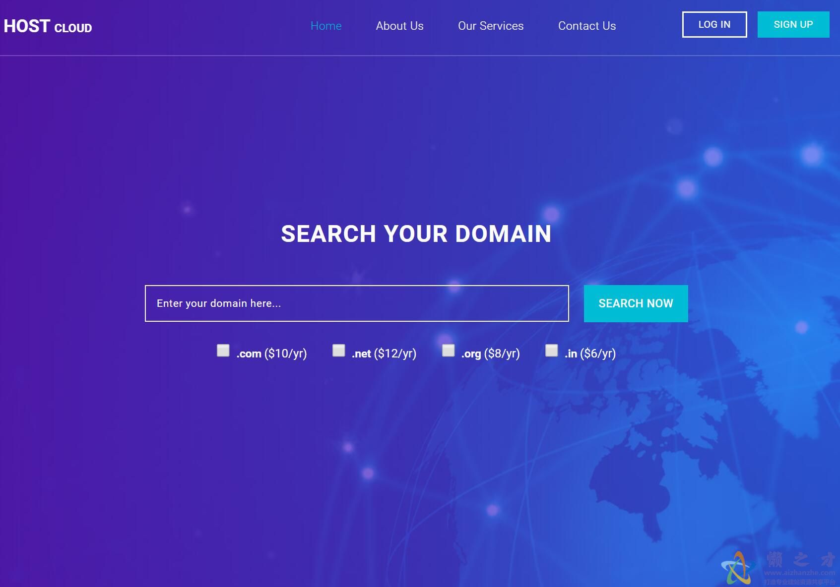 紫色UI主机云网页平面自举导向式网站模板