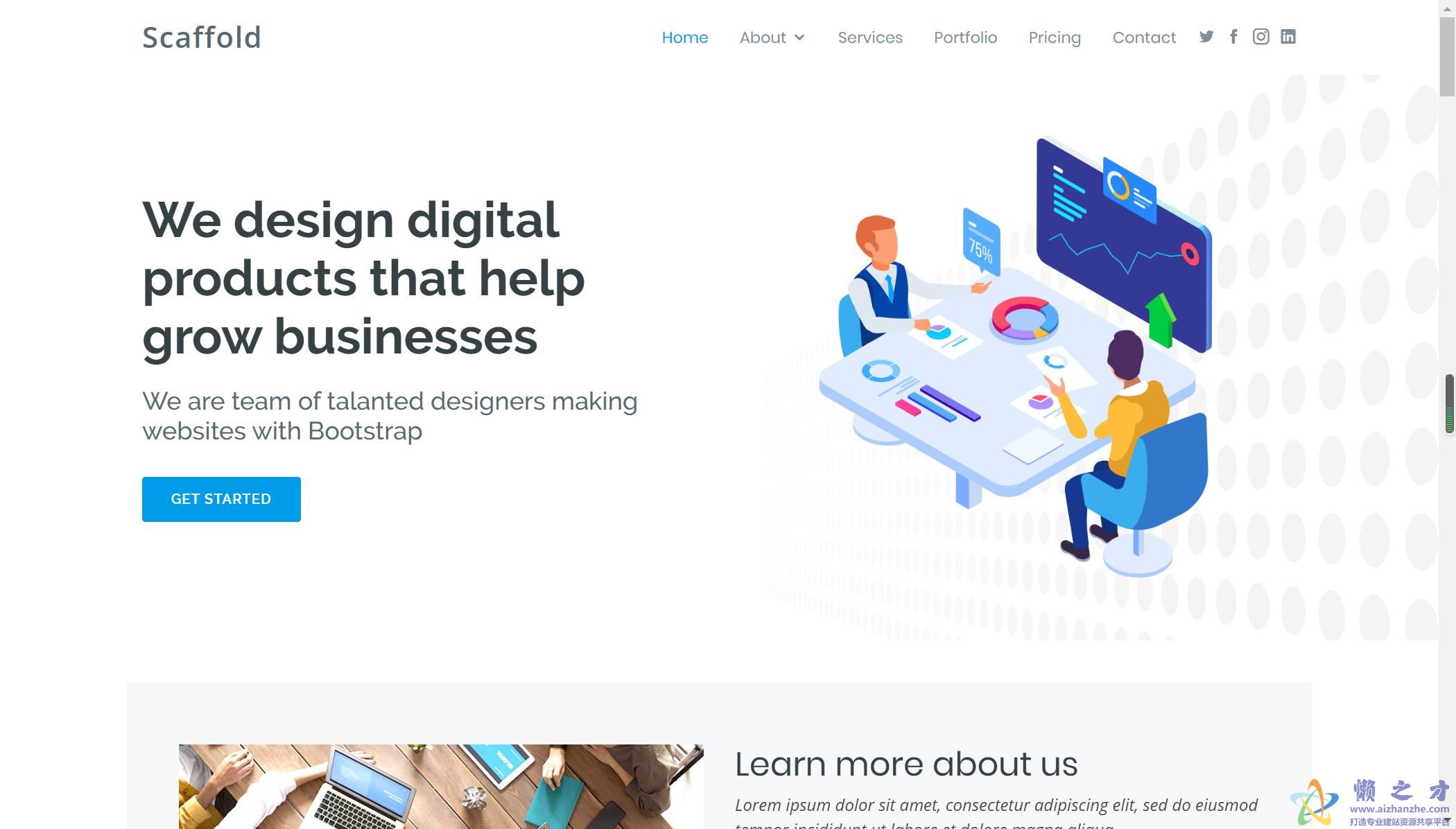 Scaffold扁平化公司会议导向式分析图网站模板