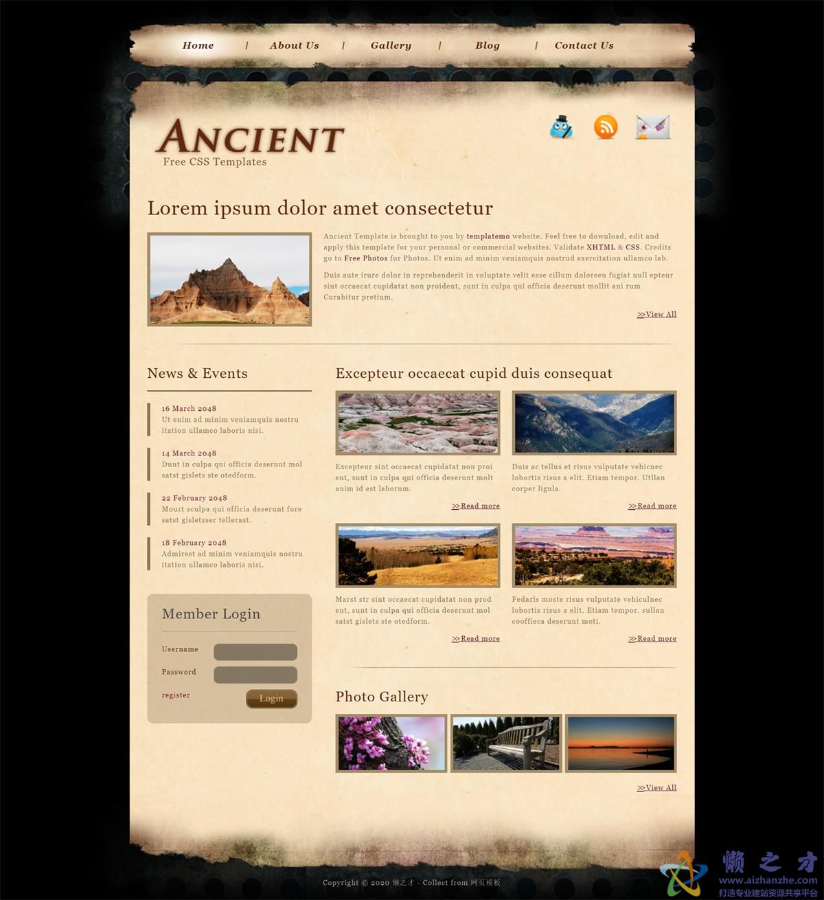 ancient牛皮纸式双列布局全站点多页网站模板