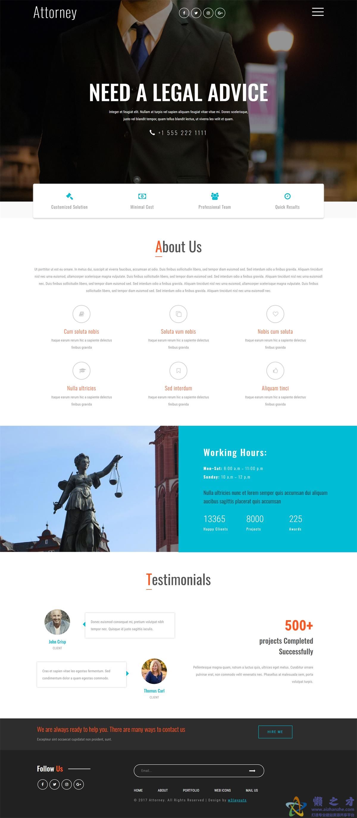 Lawyer律师事务所业务介绍响应式web网站模板