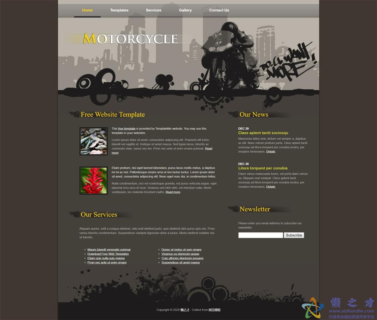 motor cycle简单诱人深棕色双列布局网站模板