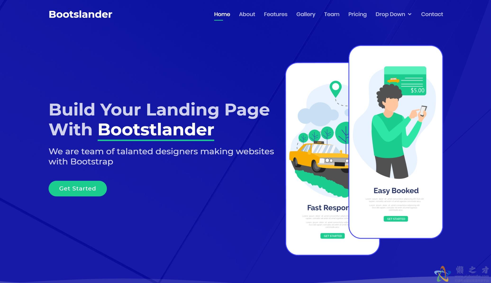 Bootslander适于软件推广等服务便捷式网站模板