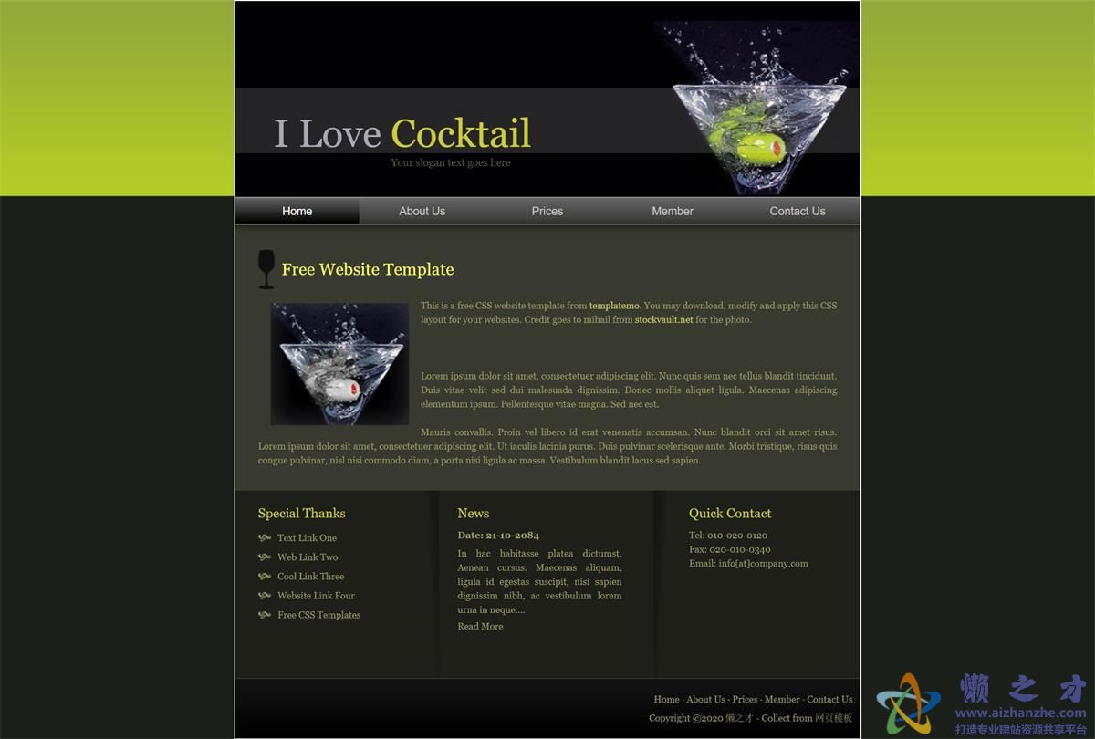 cocktail深色大气酷炫单页web网站模板
