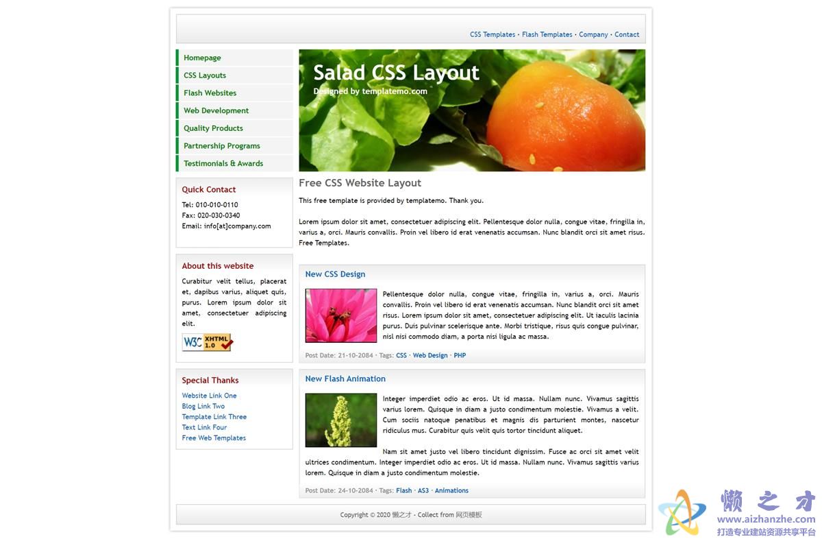 白色背景简约salad单页web网站模板