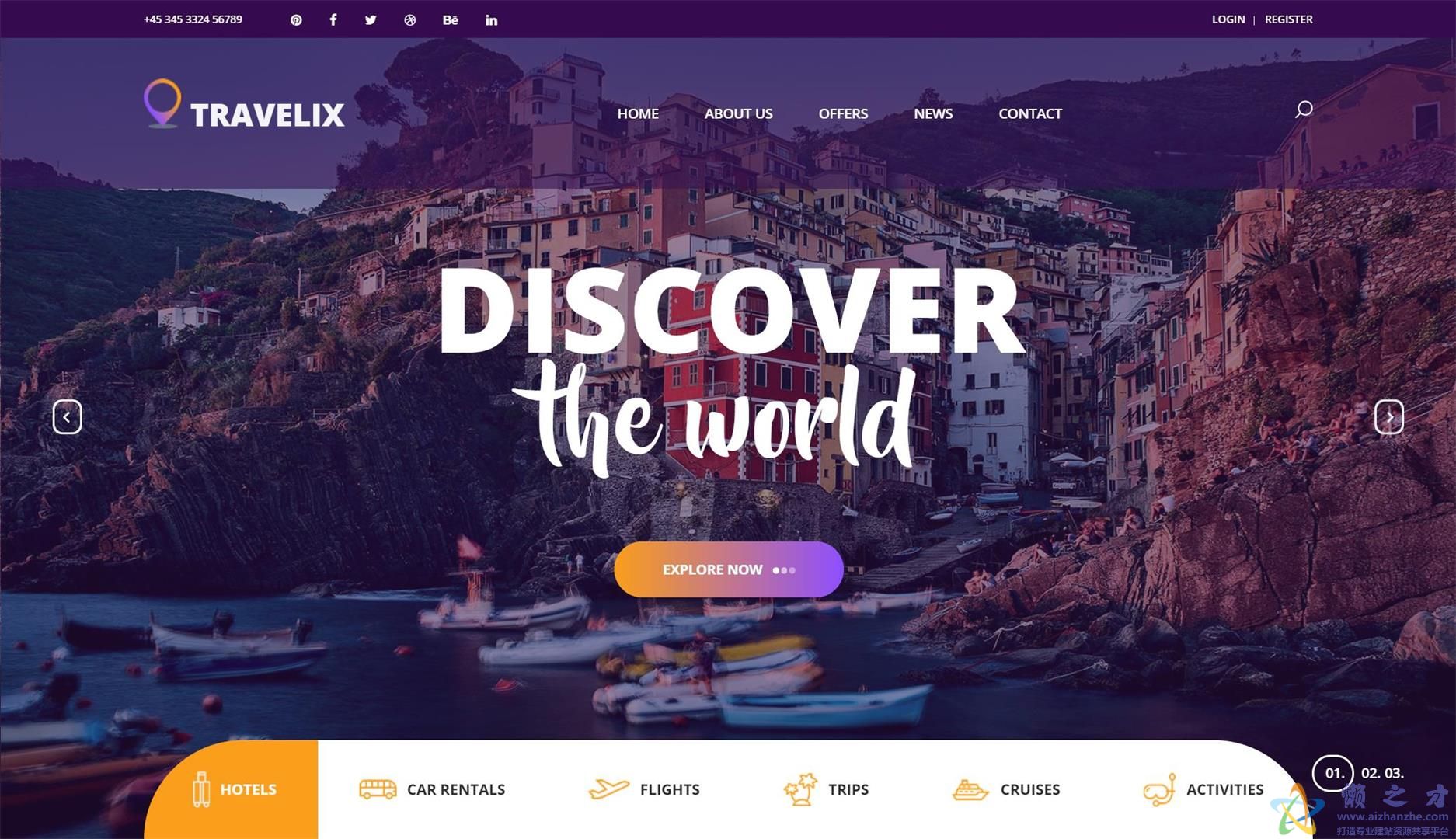 Travelix彩色UI发现世界顶级旅行社网站模板