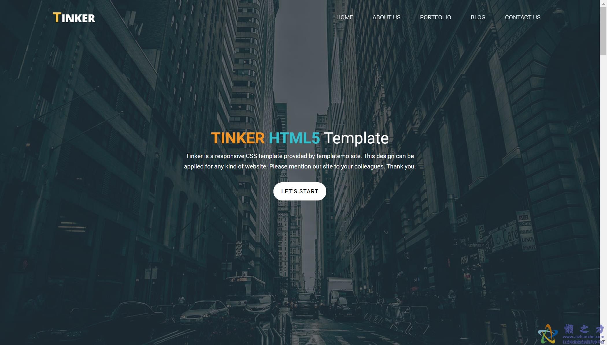 白色页眉tinker图片引导布局网站模板