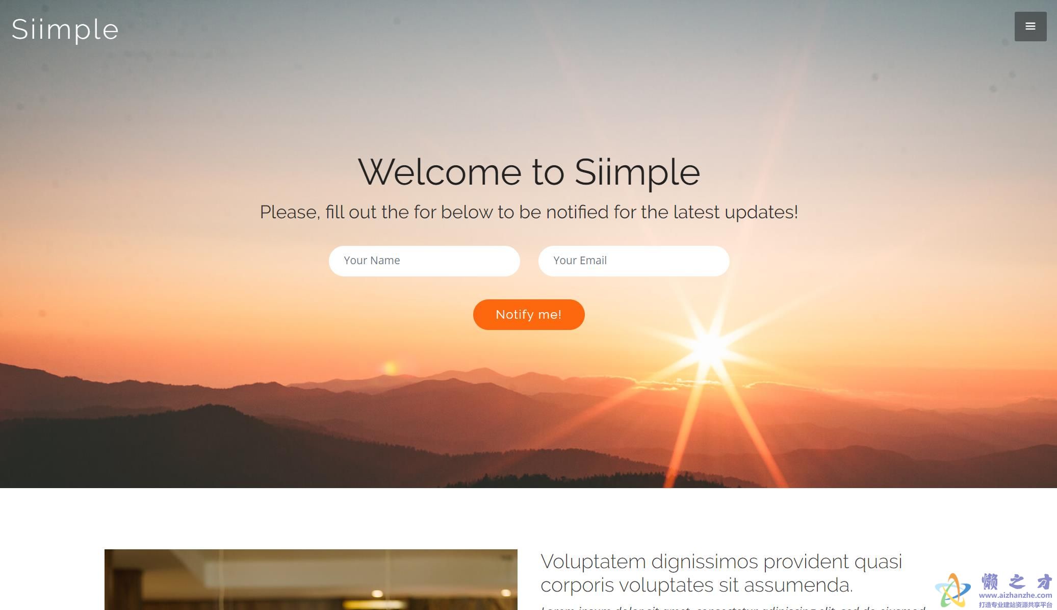 Siimple简单的黄昏背景单页面网站web模板