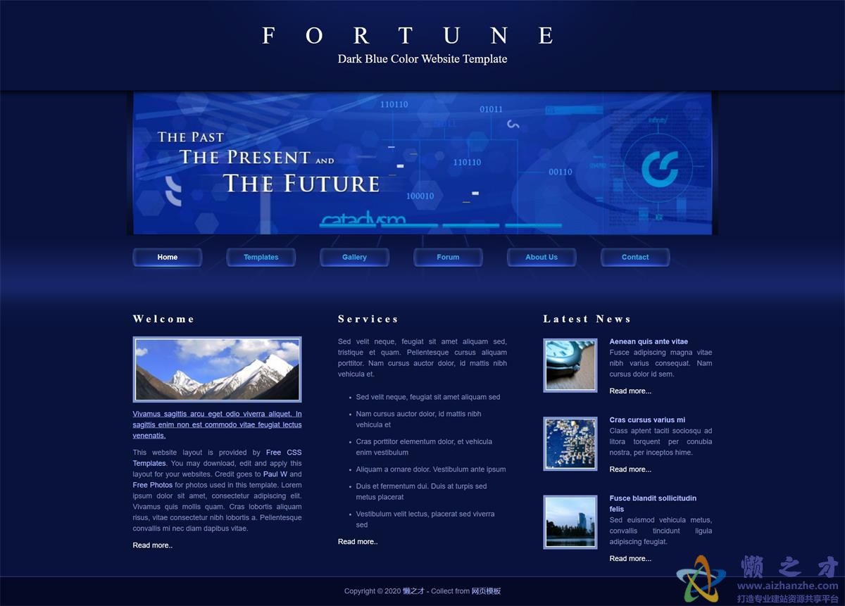fortune神秘精致深蓝色主题多列布局网站模板