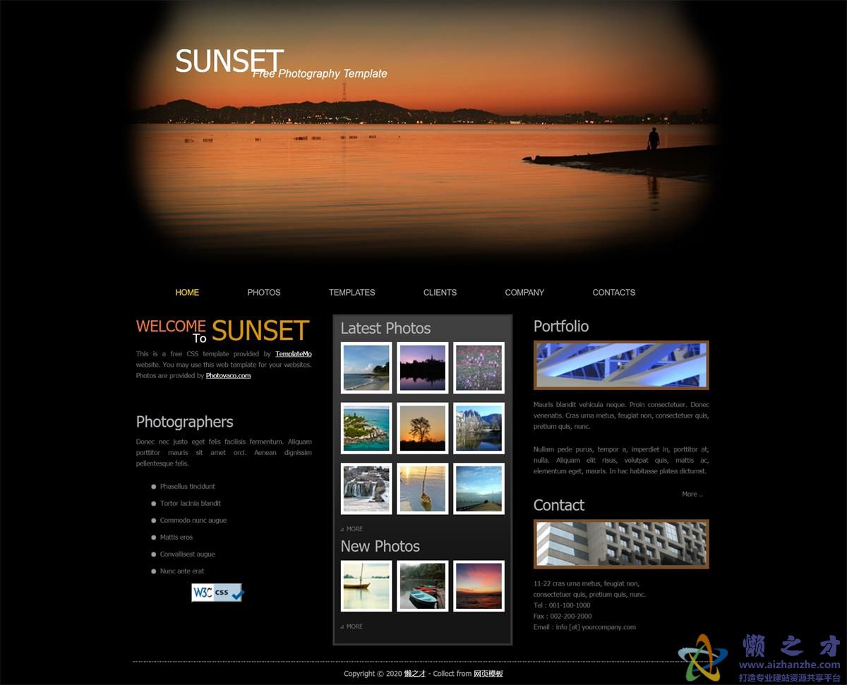 sunset黑色主题简约日落web网站模板