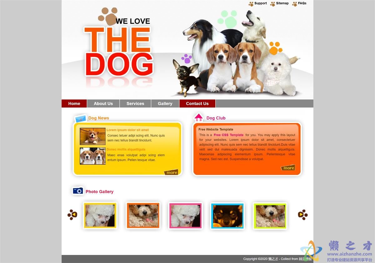 dog狗俱乐部照片库单页网站模板
