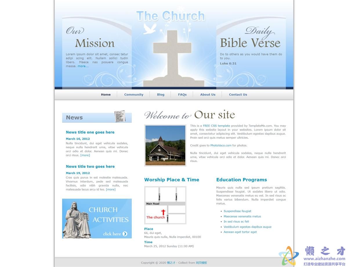 church干净简约专业浅蓝色柔和网站模板