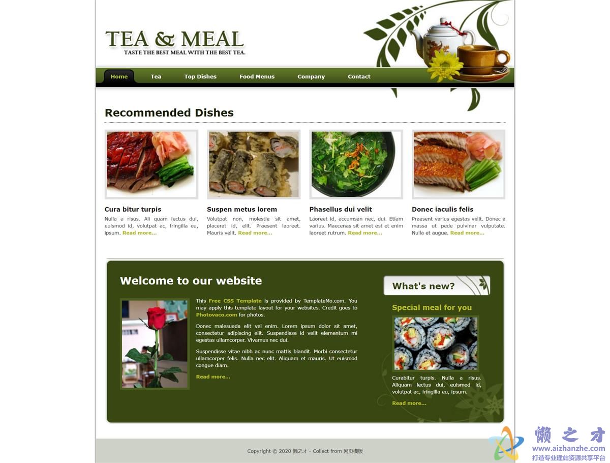 tea and meal白色绿色专业设计干净布局网站模板