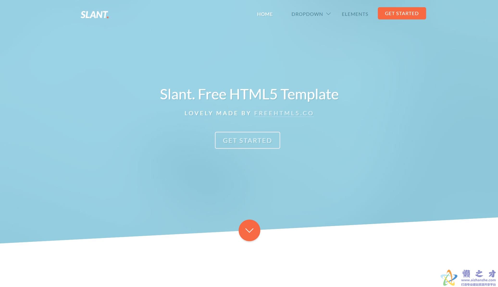 倾斜蓝色光滑流畅滚动效果网站模板