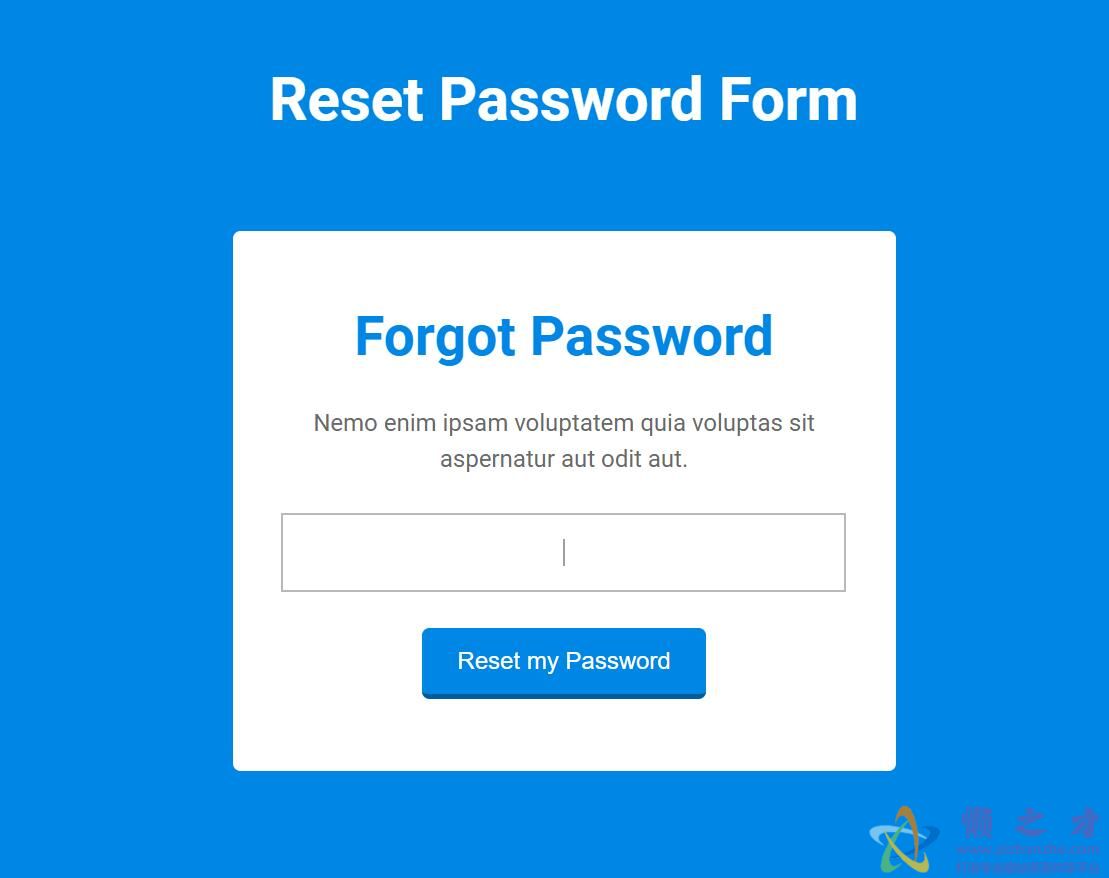 蓝色背景重置密码表格网站模板