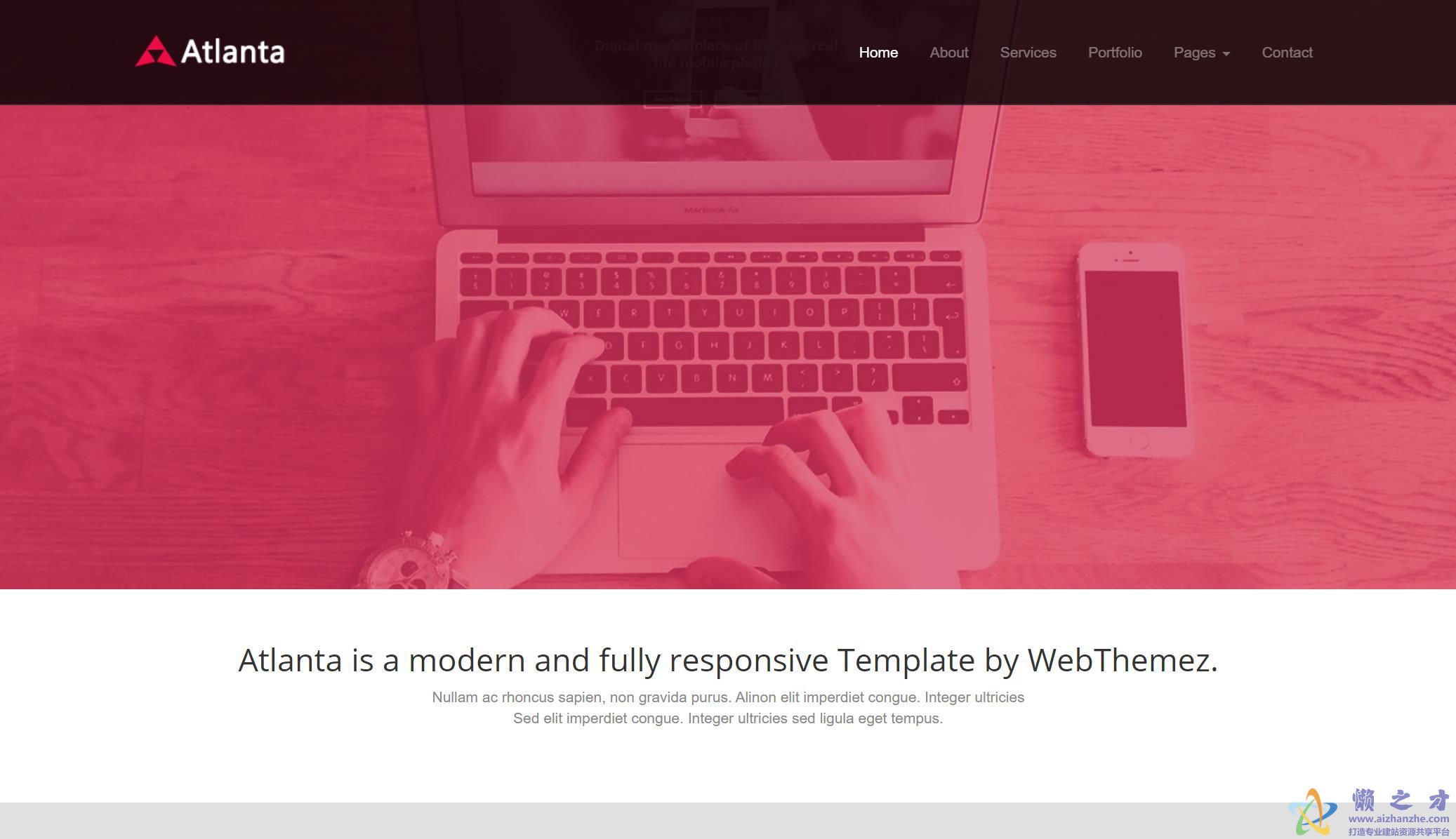 粉色现代设计引导响应式atlanta网站模板