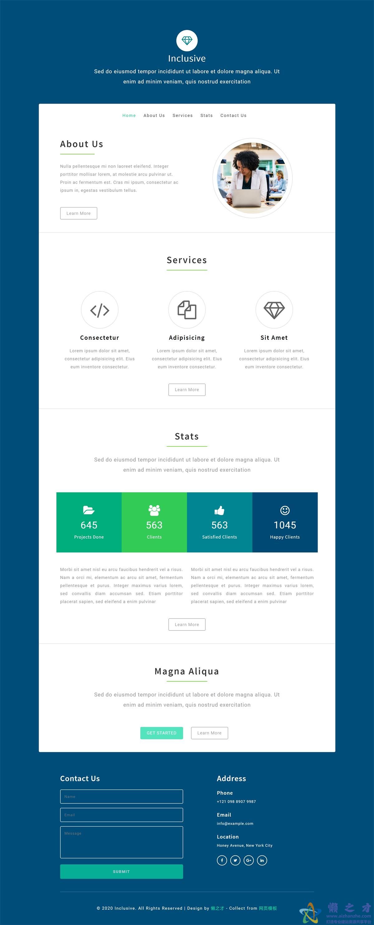 蓝白色统计师商业服务自举响应式模板