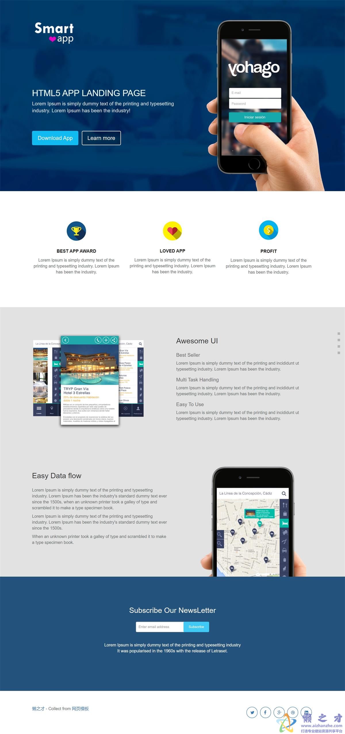 便捷平滑滚动完全自定义单页网站模板