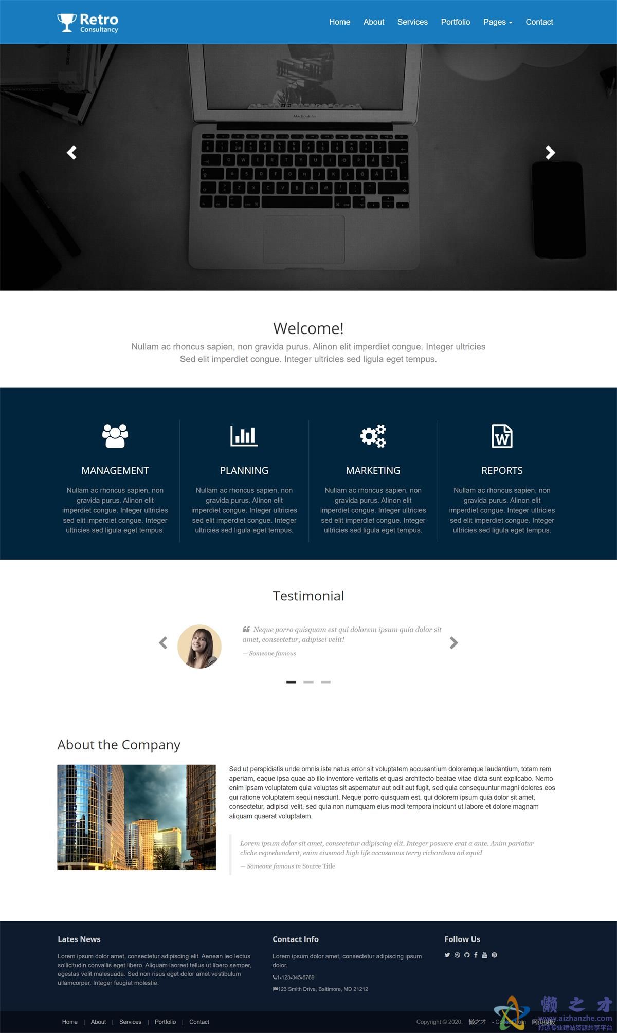 现代外观简约设计多用途平面图标网站模板