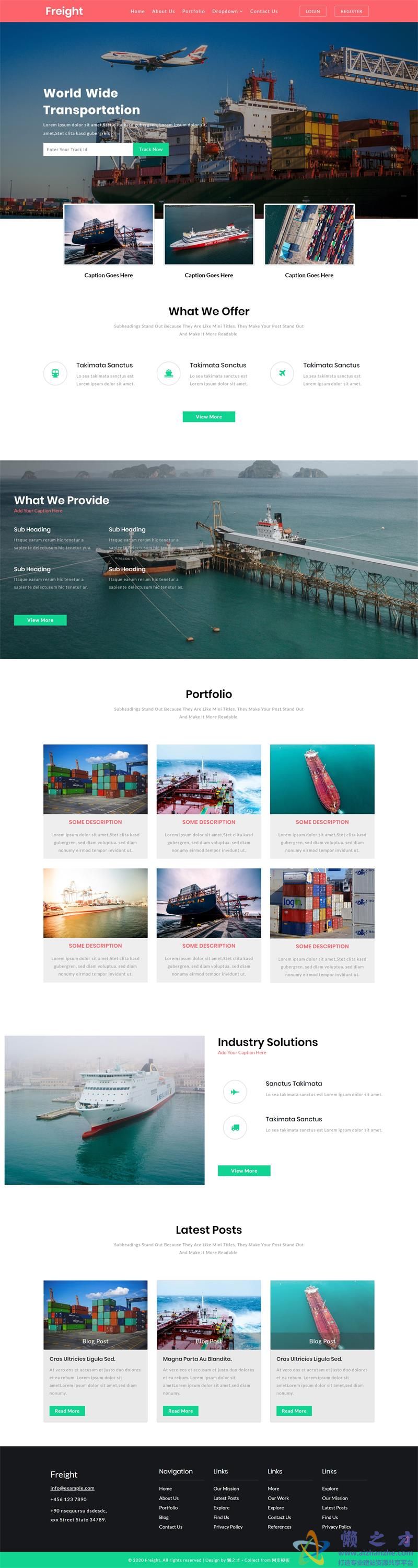 蓝色创意环球运输响应式自举式网站模板