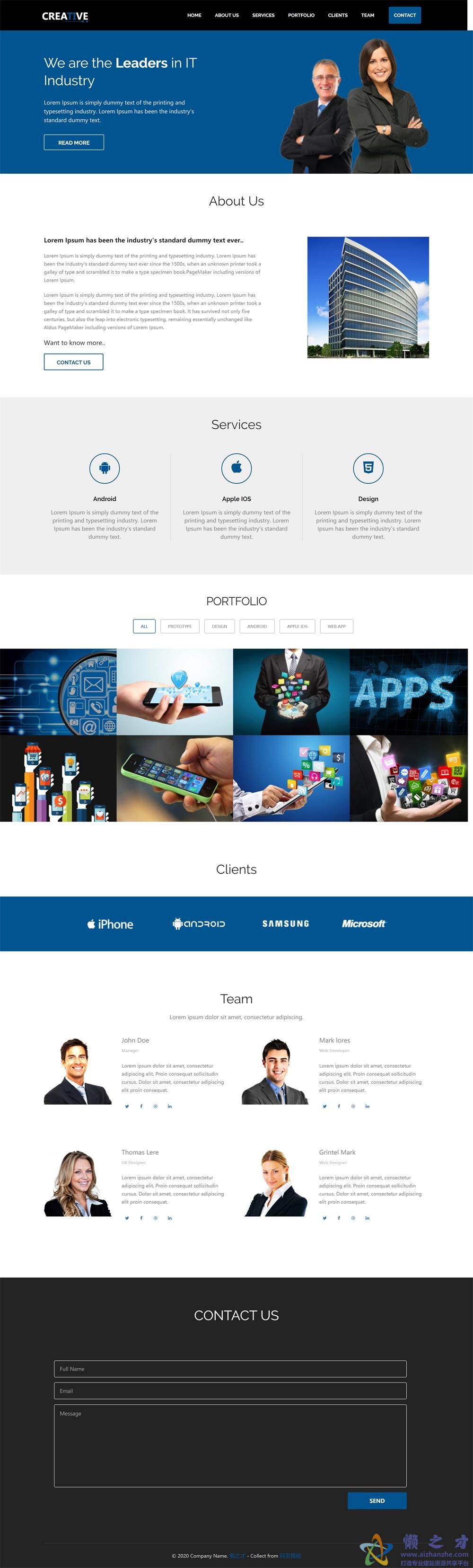 简单干净简约多种设备兼容单页网站模板