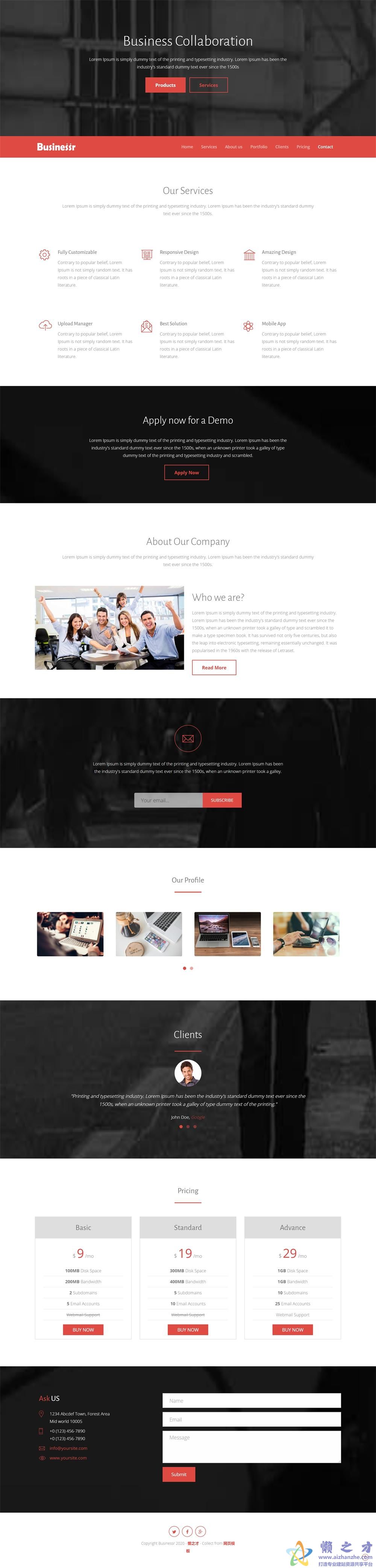 红色酷炫大气响应式单页网站模板