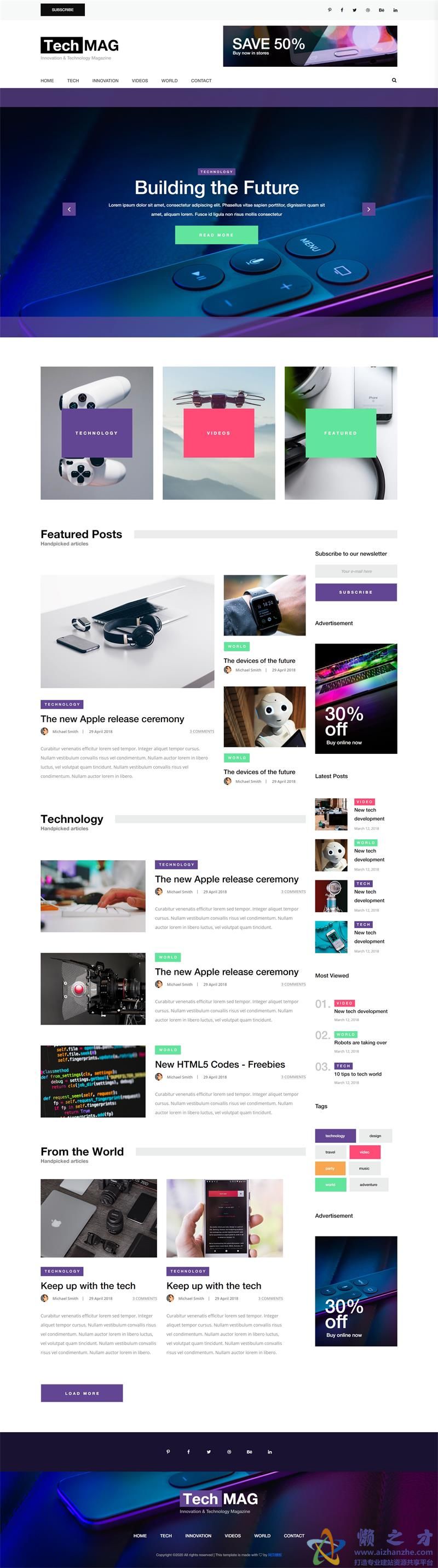 科技数码杂志媒体响应式网站模板