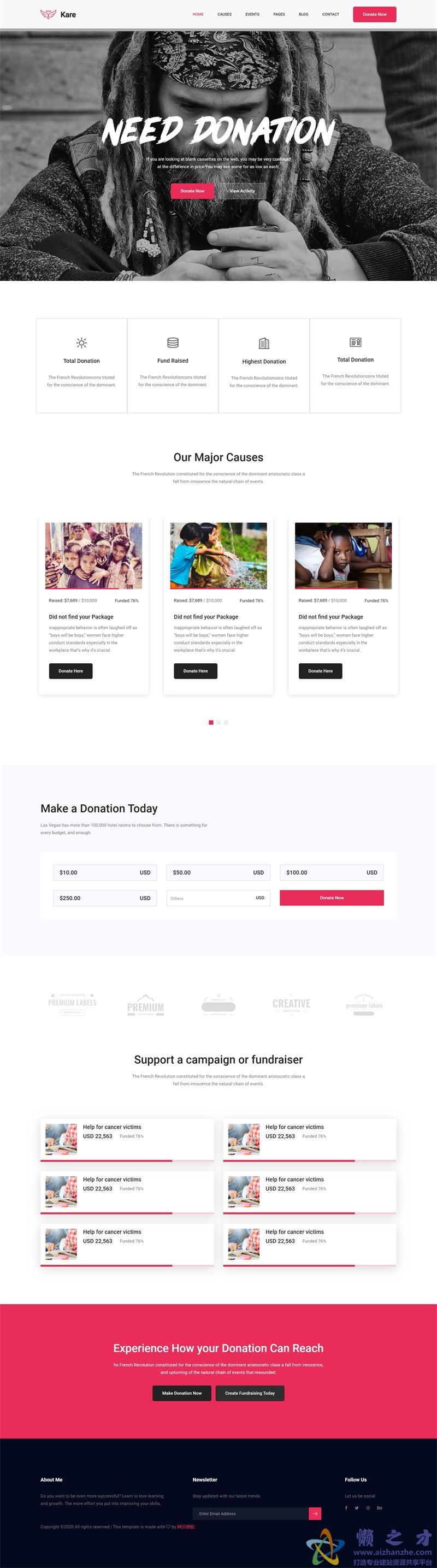 天使捐助公益活动响应式网站模板