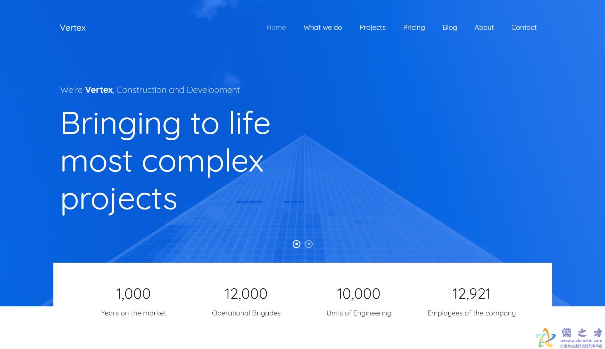 蓝色建筑施工展示响应式网站模板