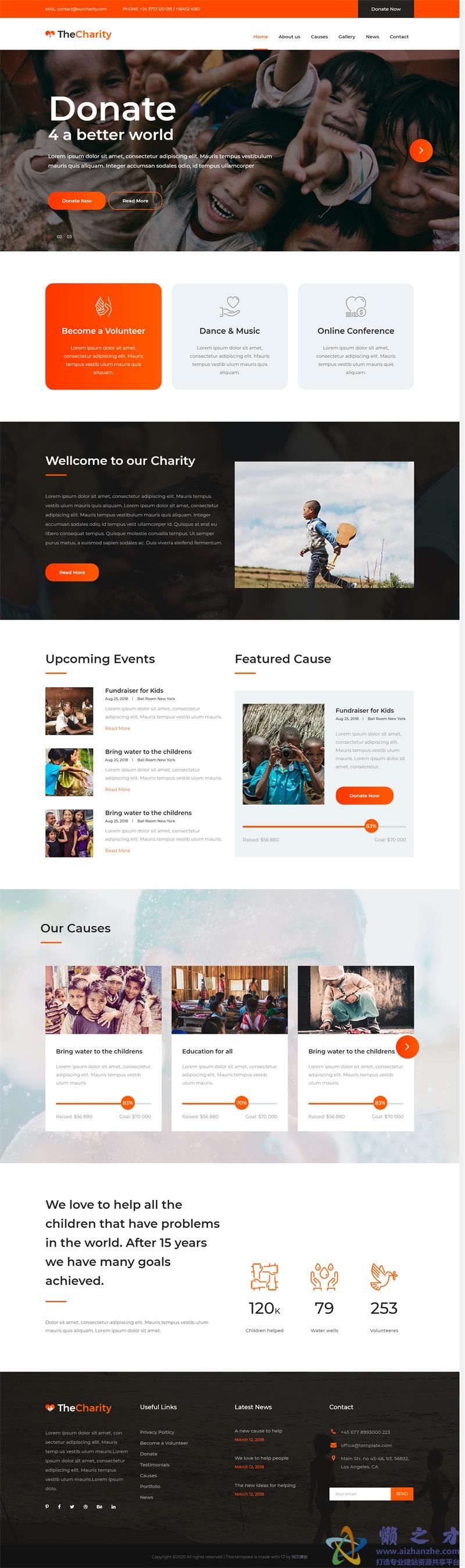 慈善捐赠活动展示响应式网站模板