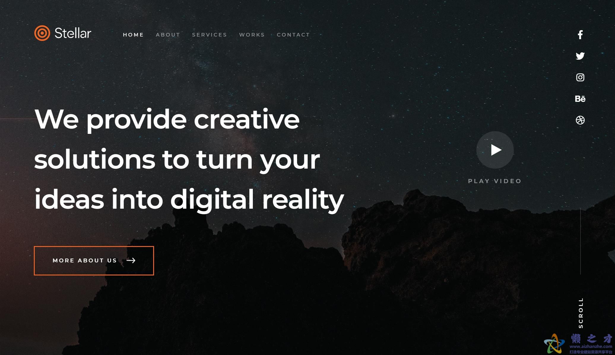 暗黑创意解决方案响应式网页模板