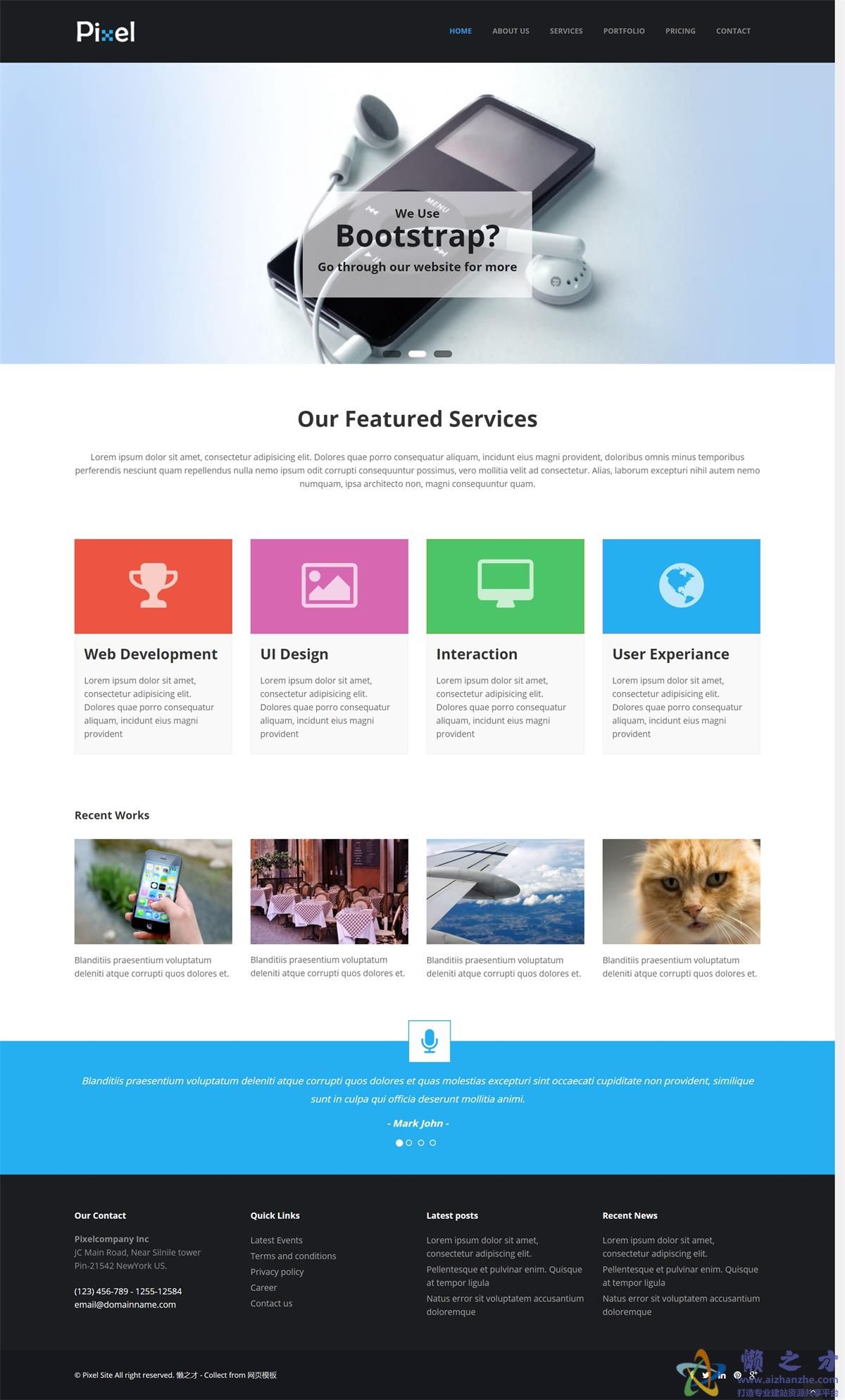 蓝色清爽大气多种浏览器与设备兼容响应式网站模板