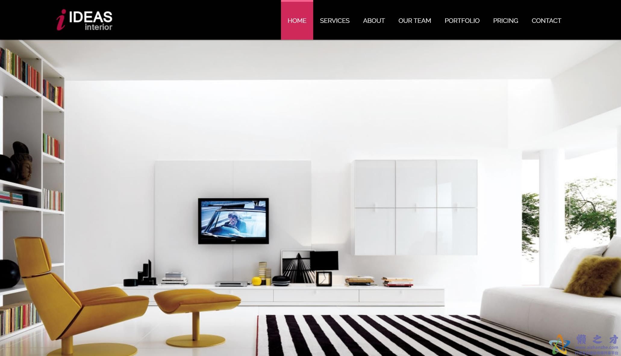 白色背景扁平化室内设计多页响应式网站模板