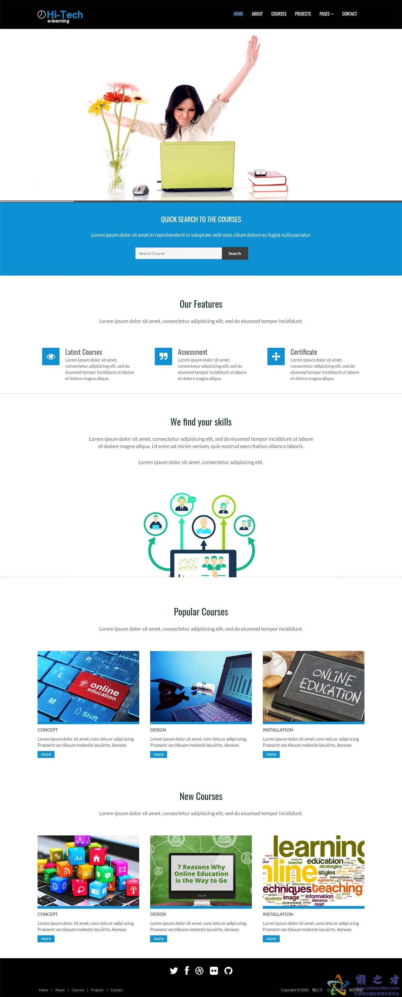 大气精心设计电子学习引导自定义响应式网站模板