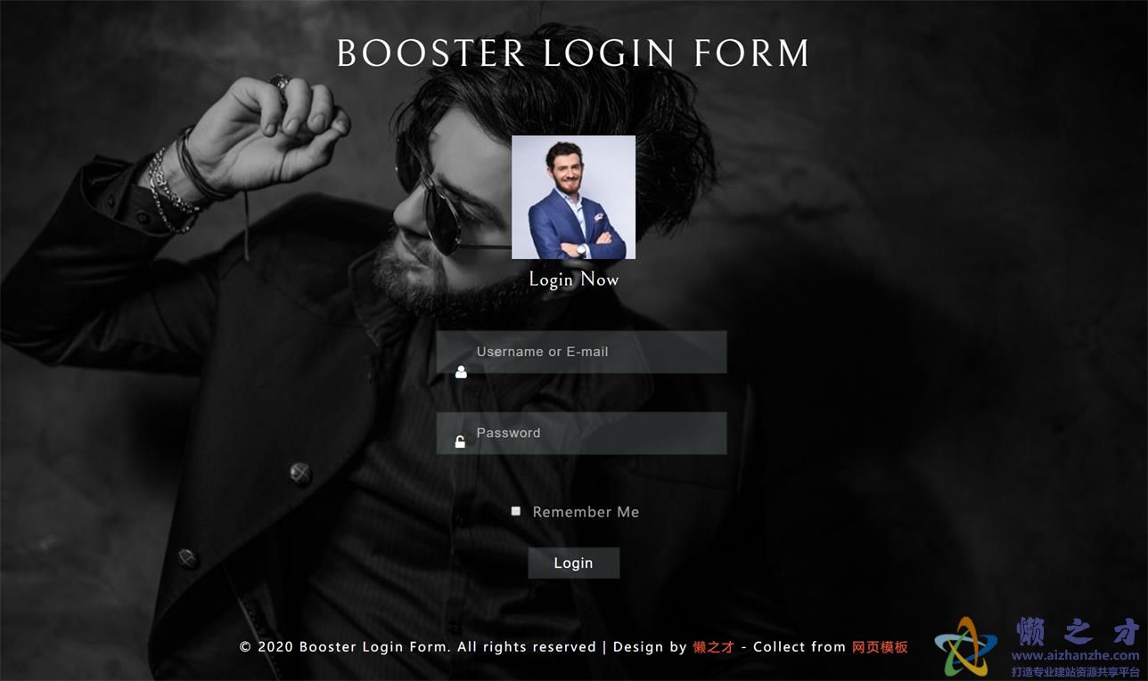 黑色UI炫酷个人账户登陆表格Booster首页网站模板