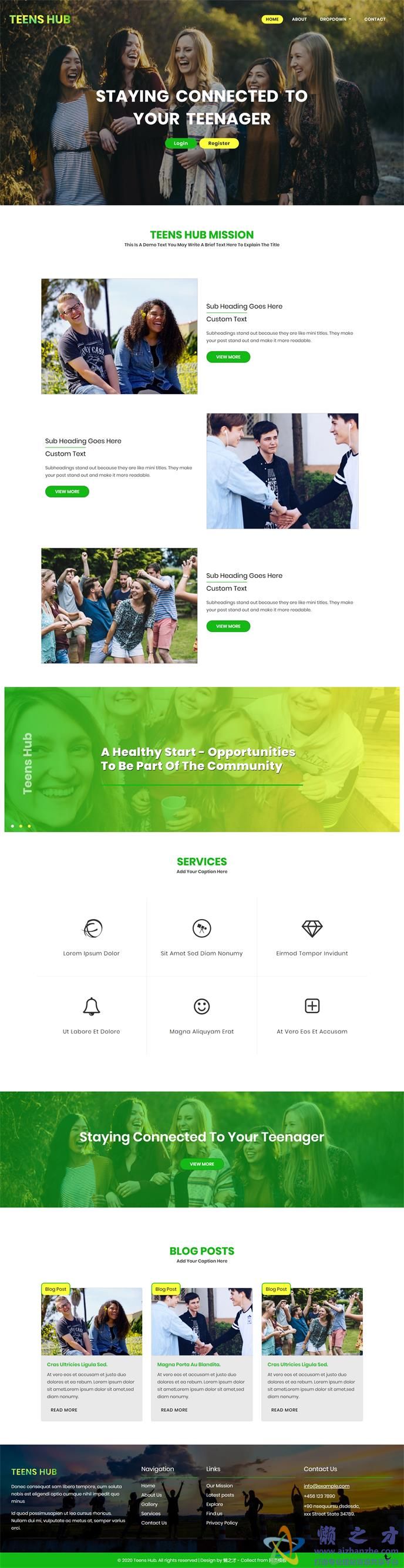 大气宽屏青少年中心引导式网站首页模板