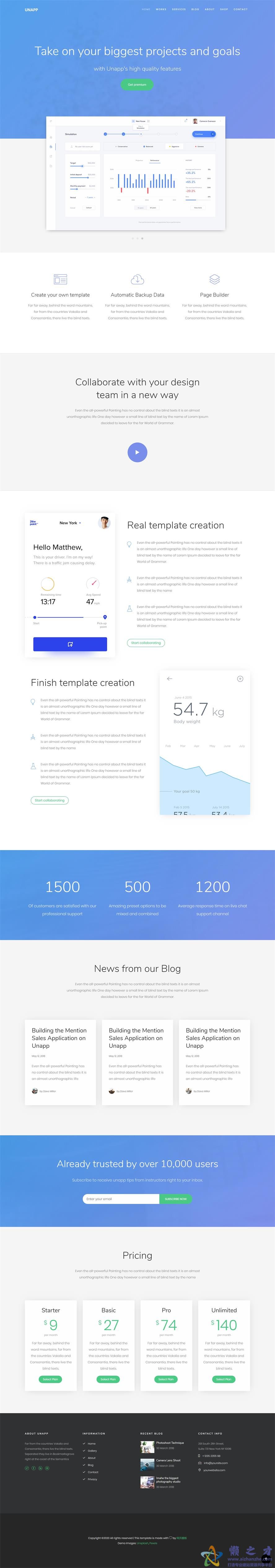 蓝色APP性能服务展示响应式网站模板