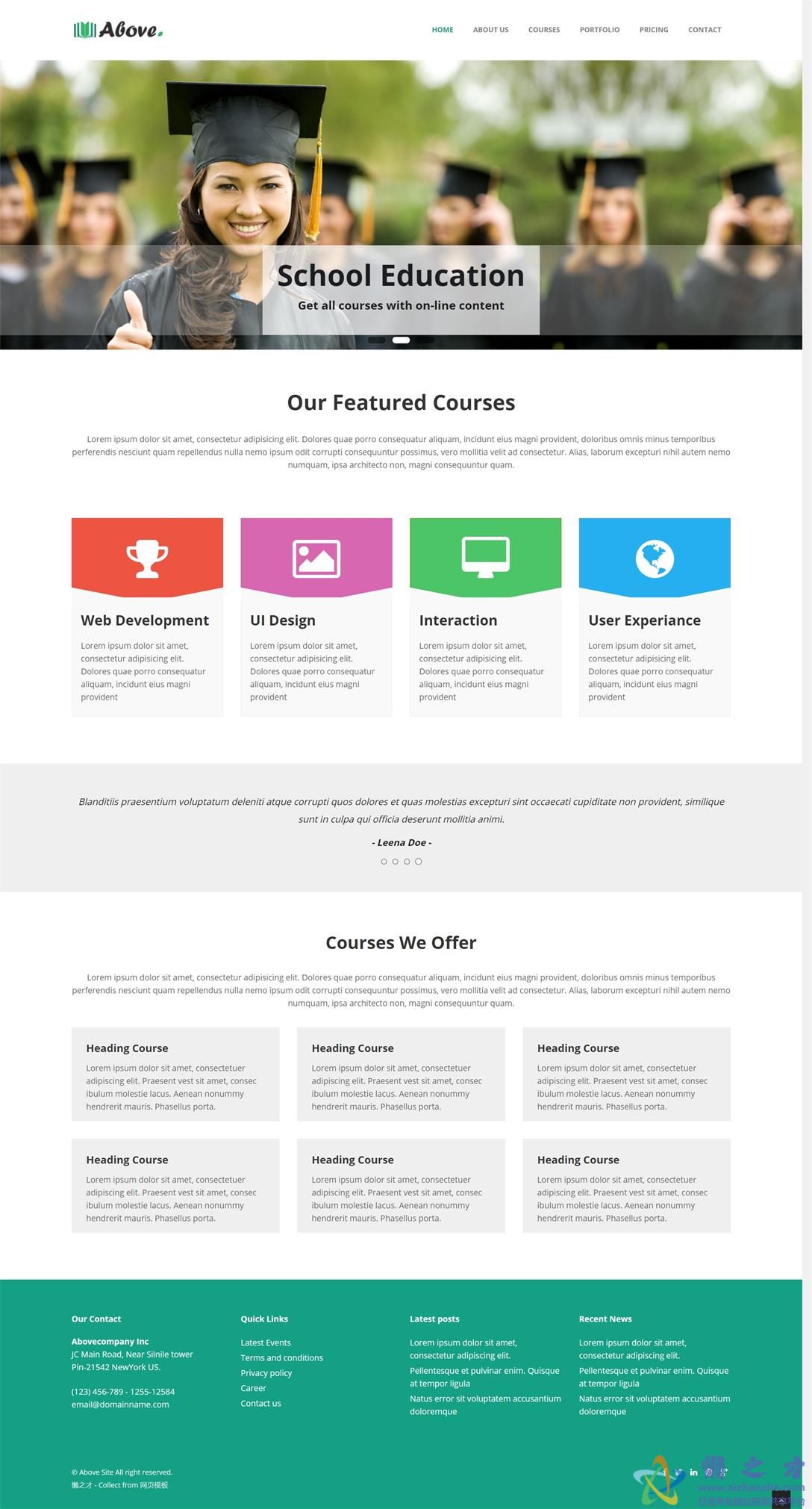 大气简约绿色主题照片展示线上教育网站模板