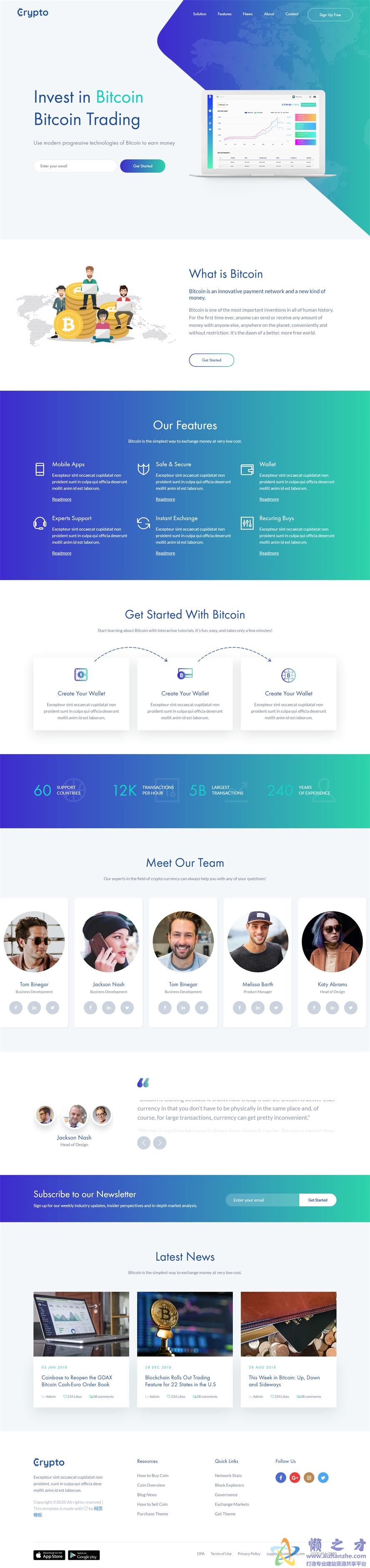 加密电子货币中心响应式网站模板