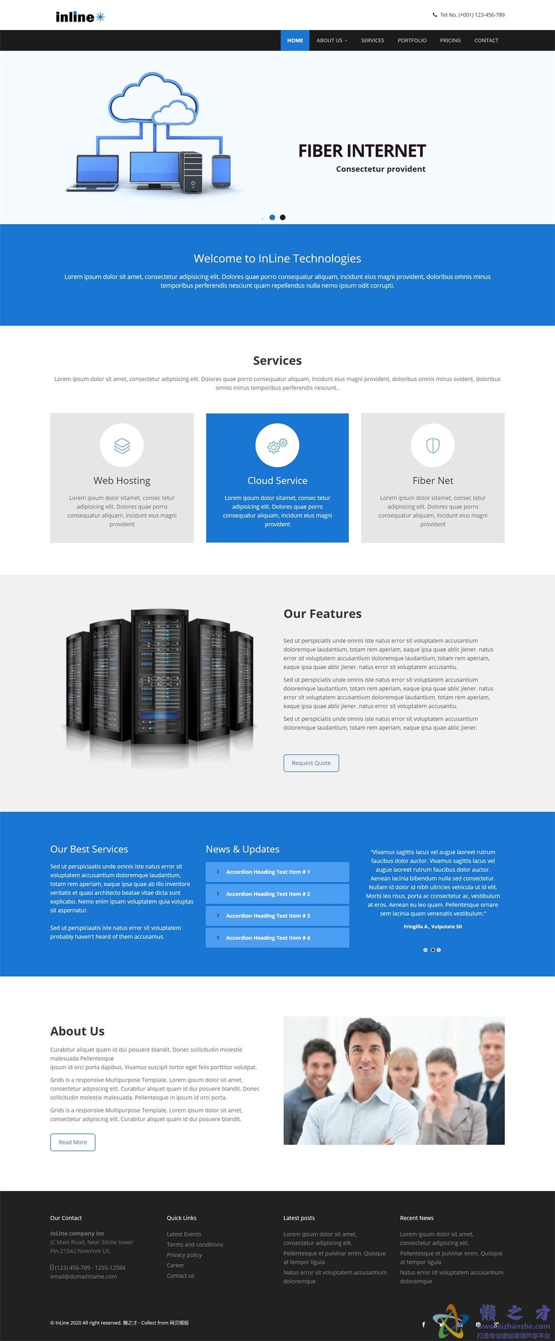 蓝色简约扁平干净现代UX标准设计响应式网站模板