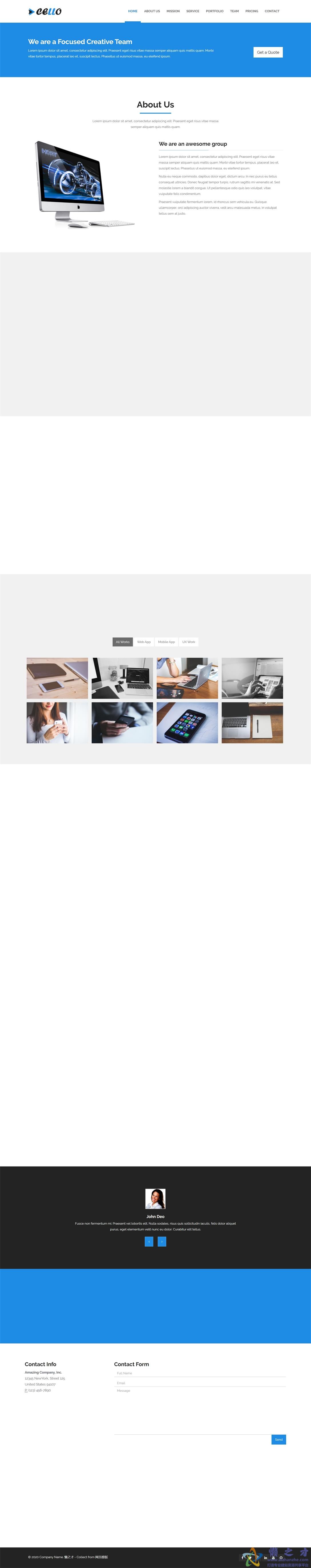 蓝色主题简约清爽干净单页响应式web网站模板