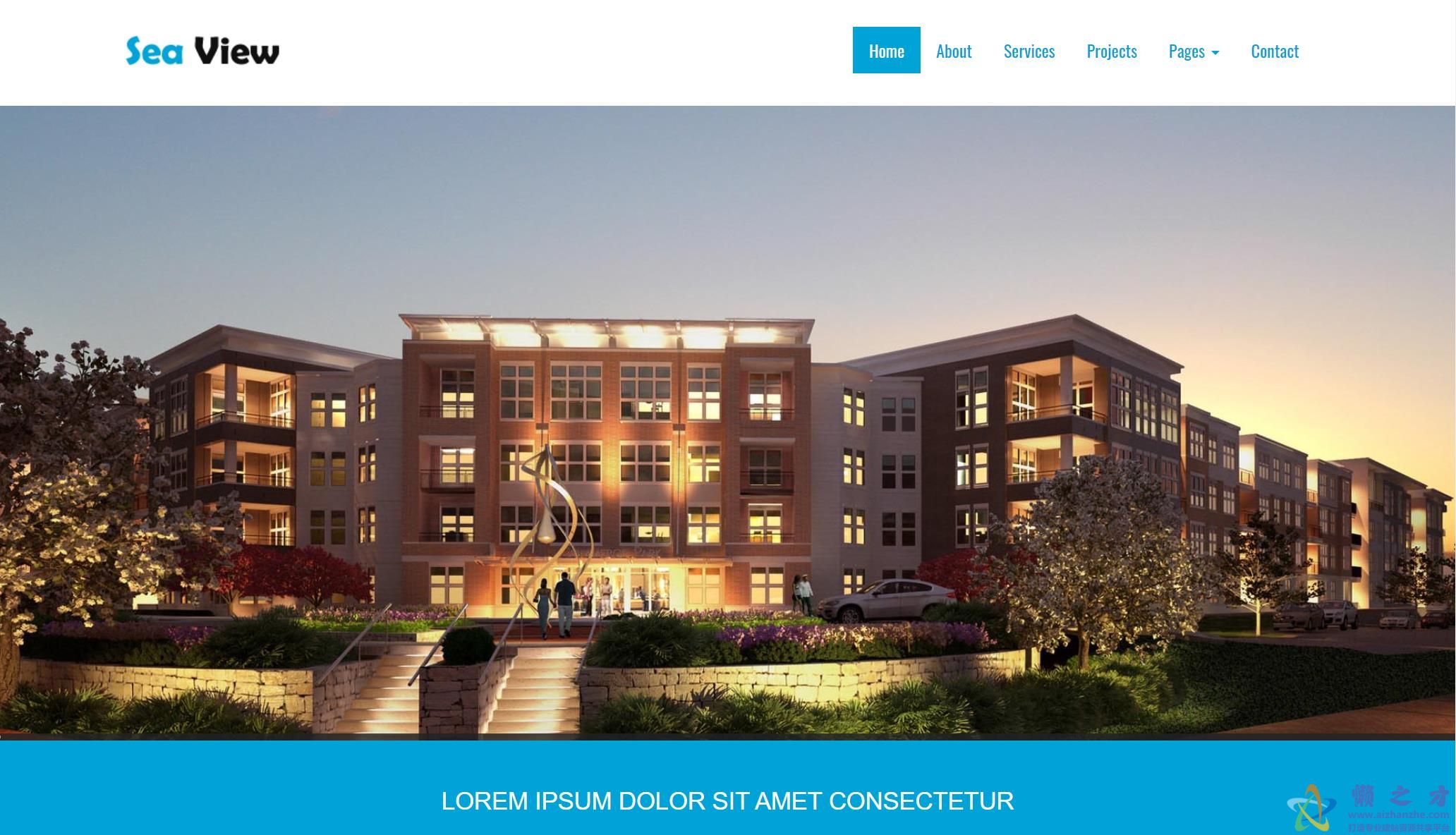 商务高楼夜景房产引导程序响应式web网站模板