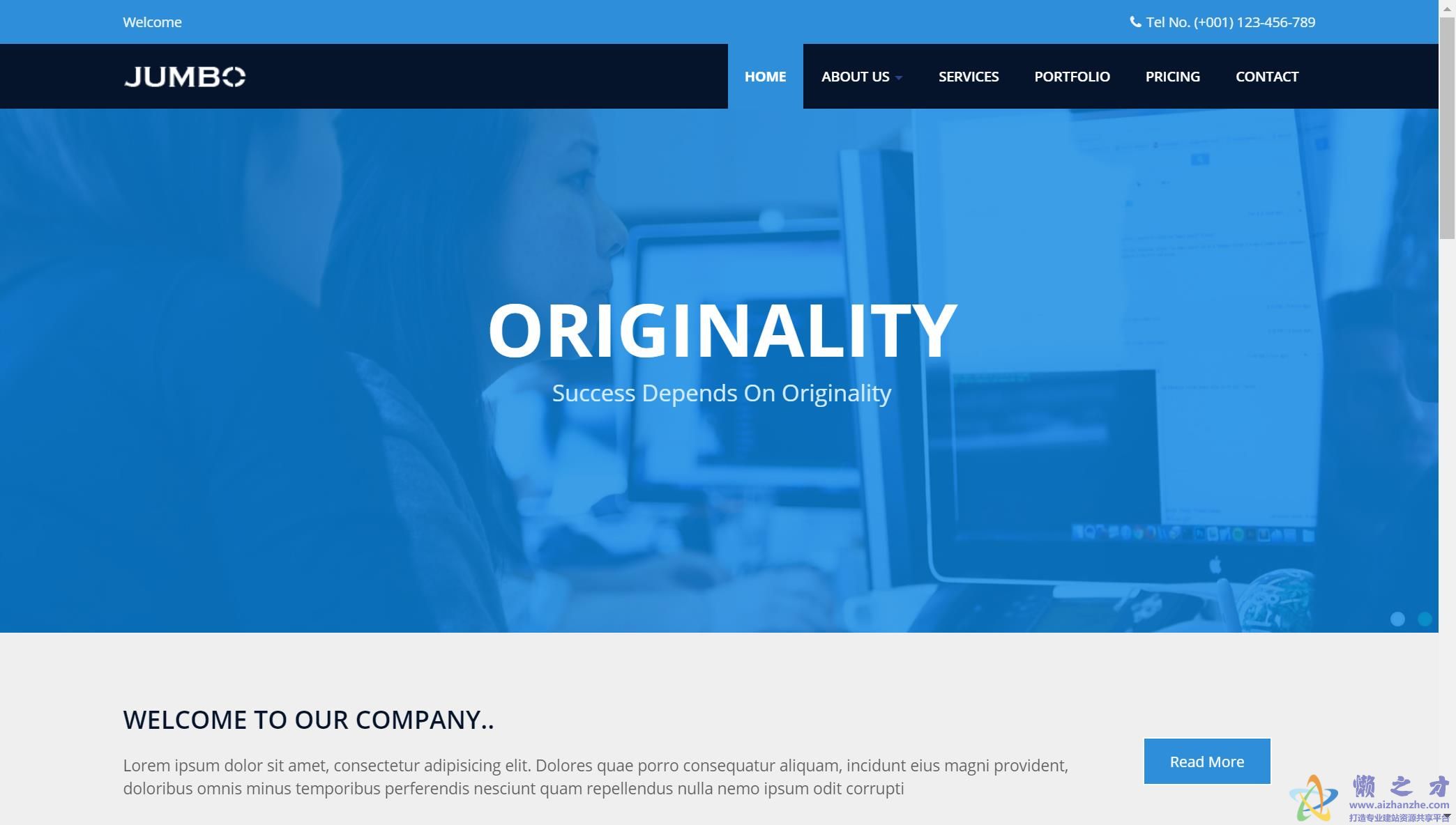蓝色大气高端企业响应式多页web网站模板