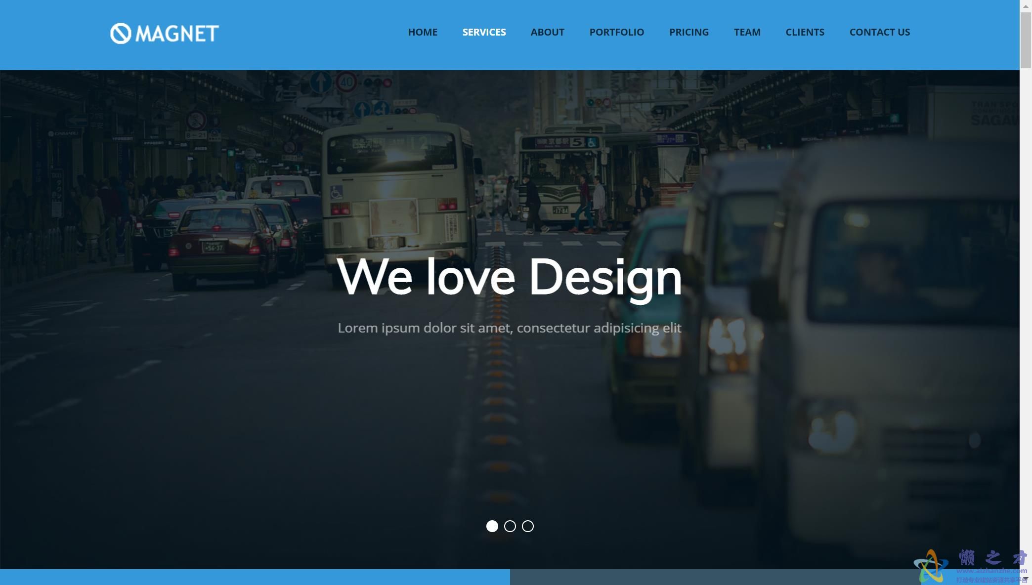 蓝色页眉大气简约现代时尚自适应web网站模板