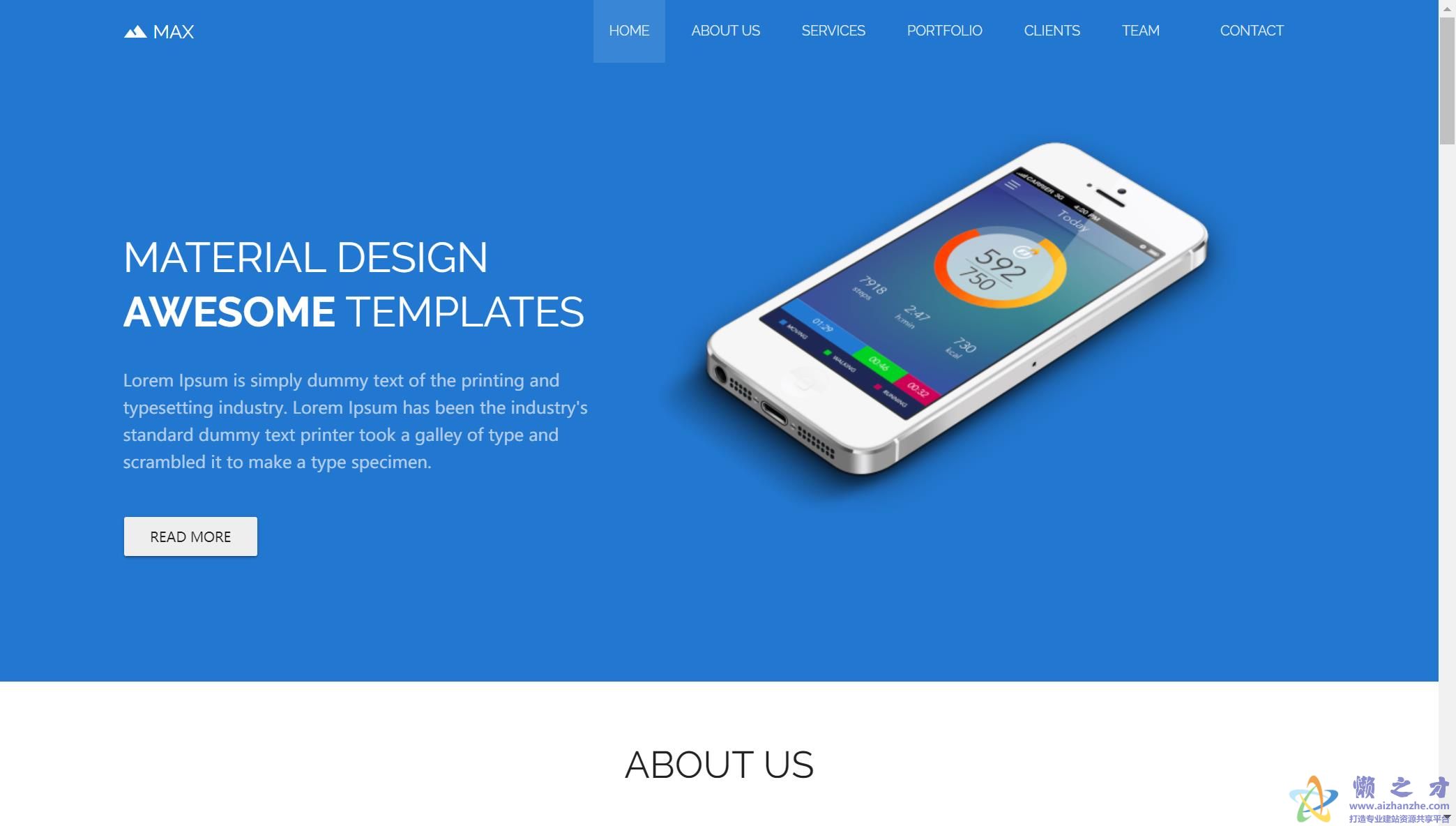 现代设计蓝色干净简单响应式个人商业网站模板