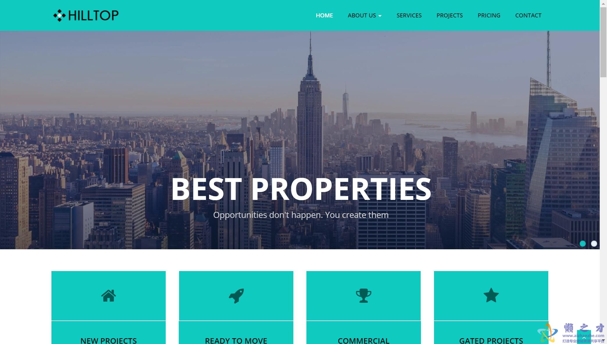 城市高楼流行现代扁平企业响应web网站模板