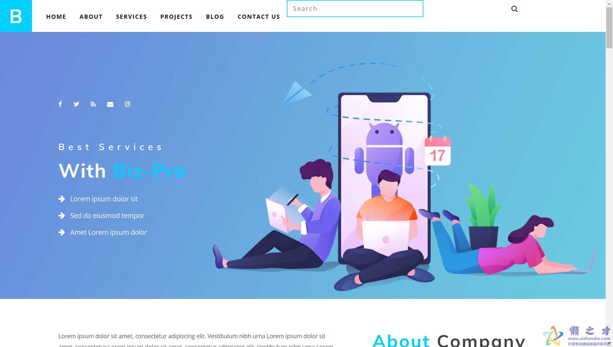 蓝色卡通营销学创意设计引导响应网站模板