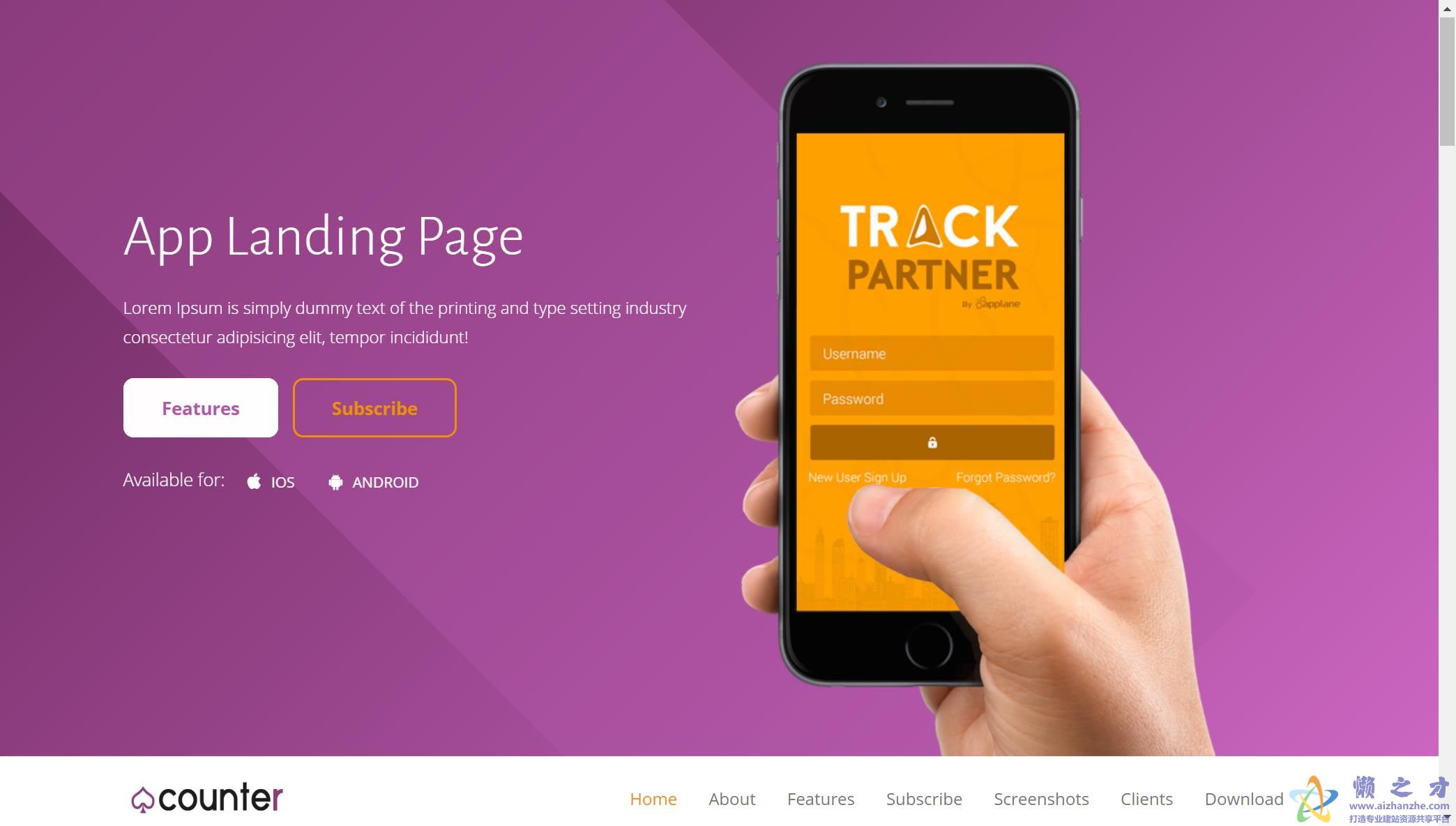 紫色ui科技公司开发app应用着陆页网站模板