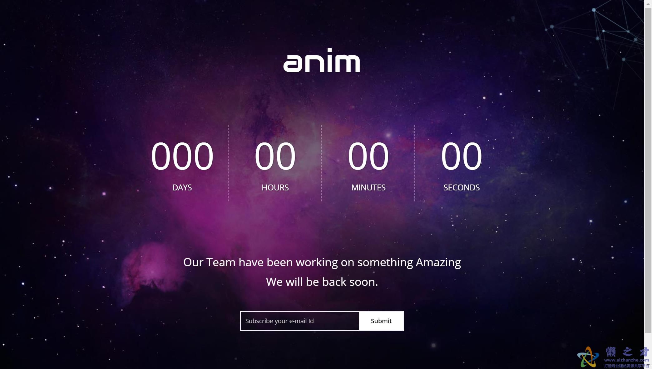 紫红色UI星空动画引导式平面网站模板